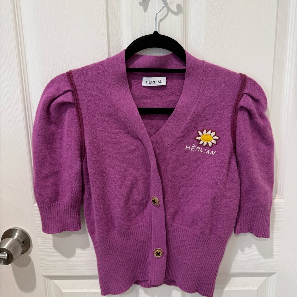 Herlian Purple Puff Sleeve cardigan